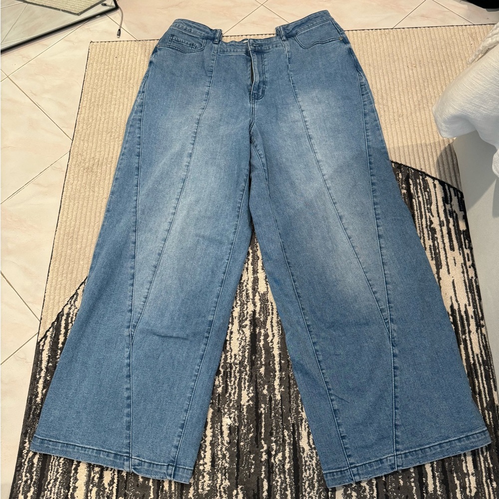 Eloquii Step Waistband Wide Leg Jean